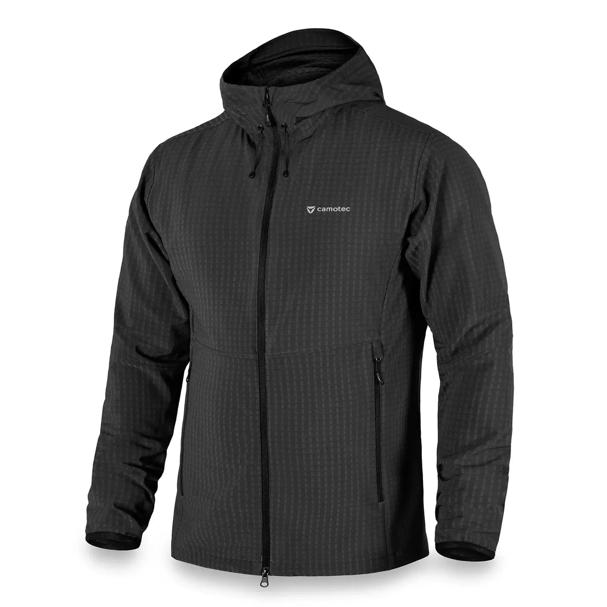 Lightweight TechGrid Hooded Fleece Jacket Black