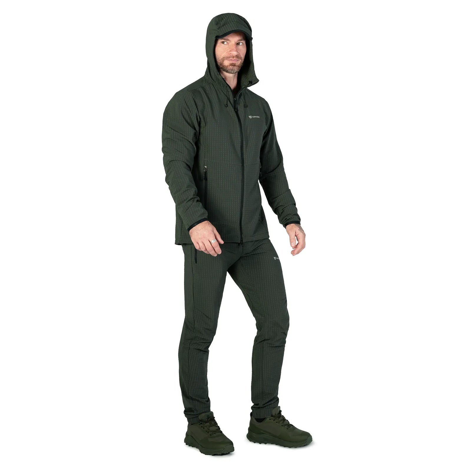 Lightweight Fleece Jacket TechGrid Hood Olive