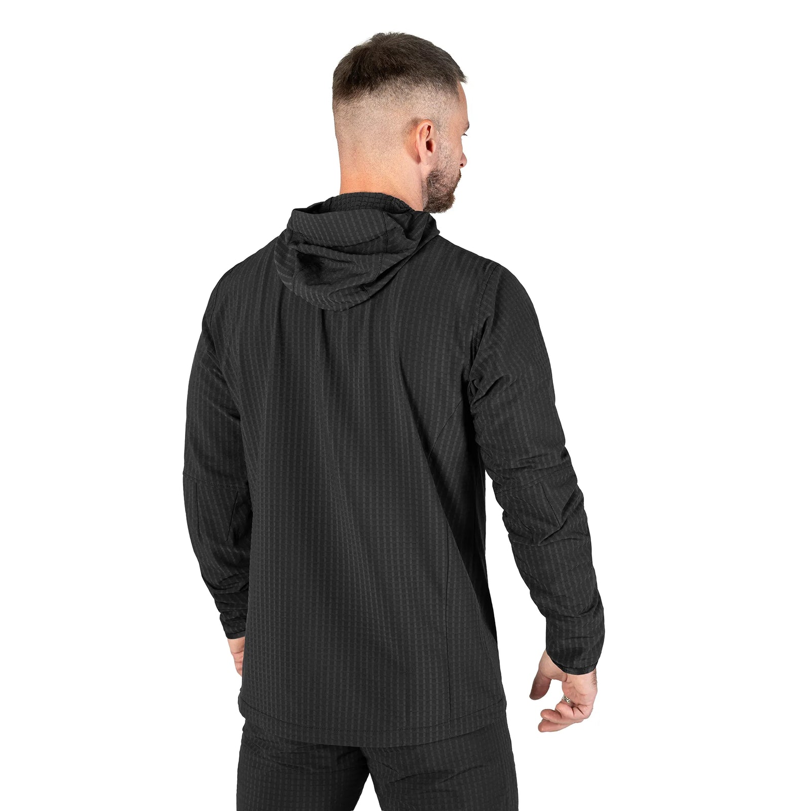 Lightweight TechGrid Hooded Fleece Jacket Black