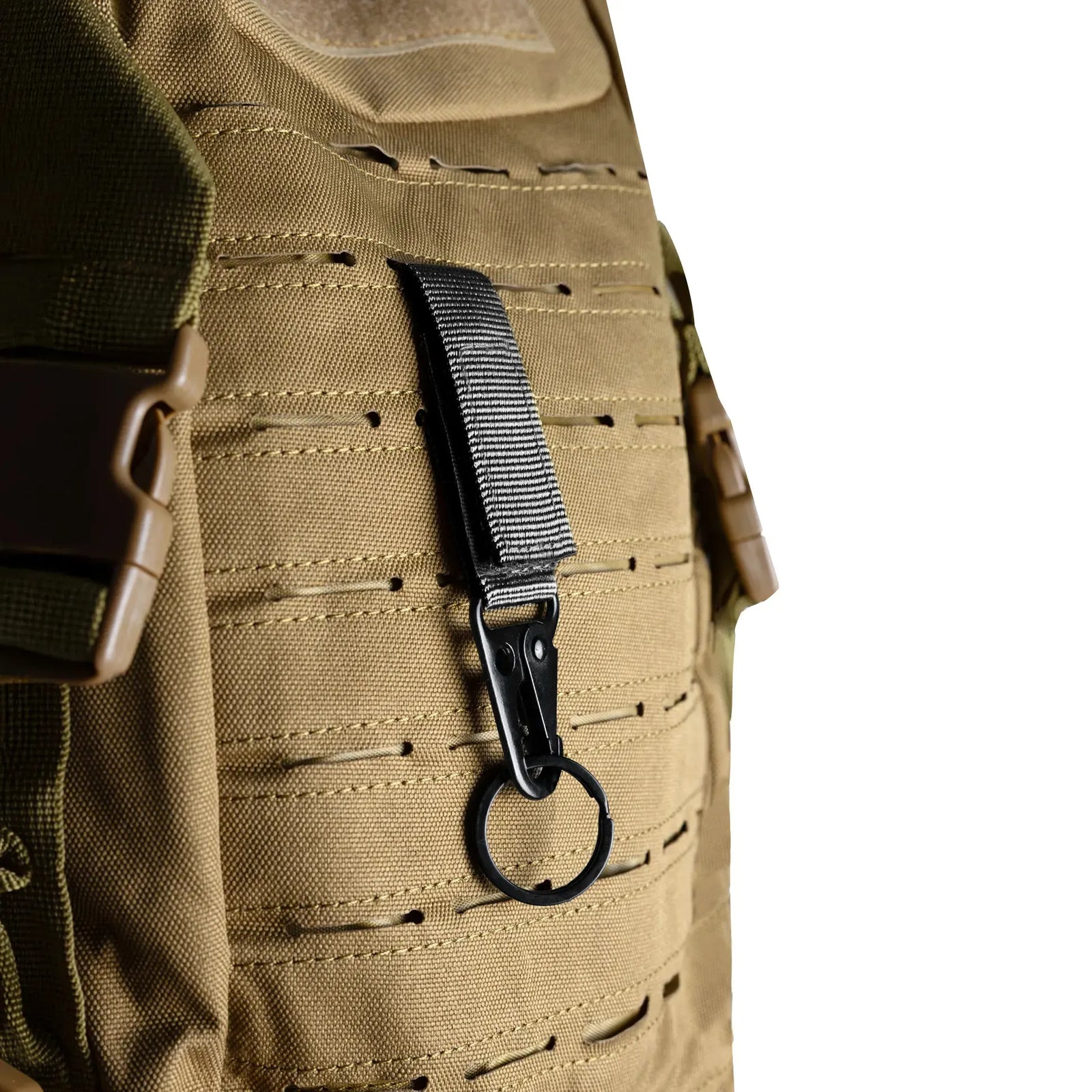 Carabiner with Lanyard and Ring Black