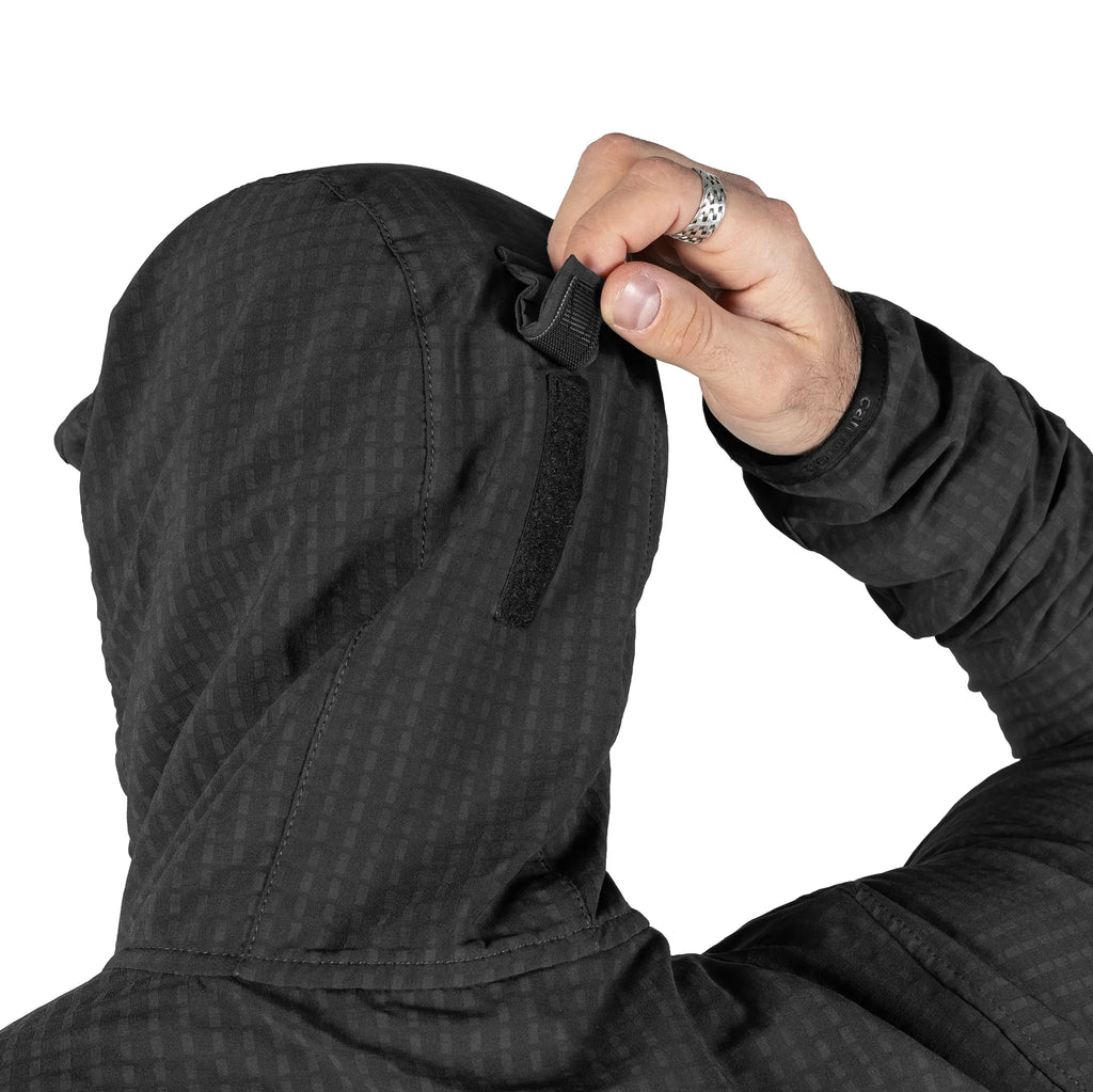 Lightweight TechGrid Hooded Fleece Jacket Black