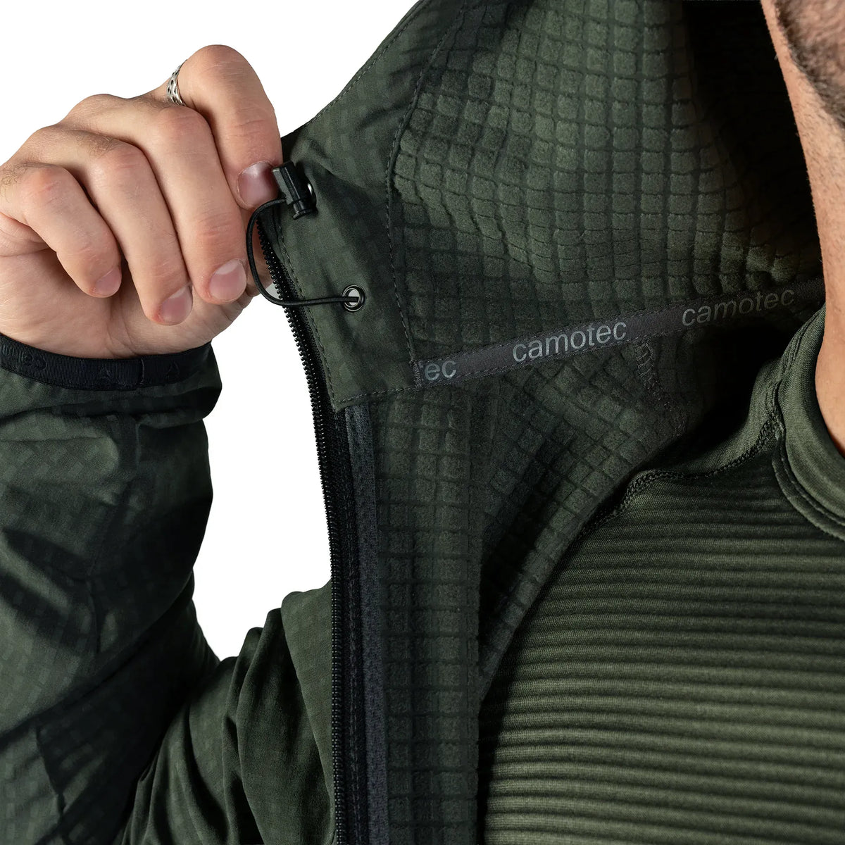 Lightweight Fleece Jacket TechGrid Hood Olive