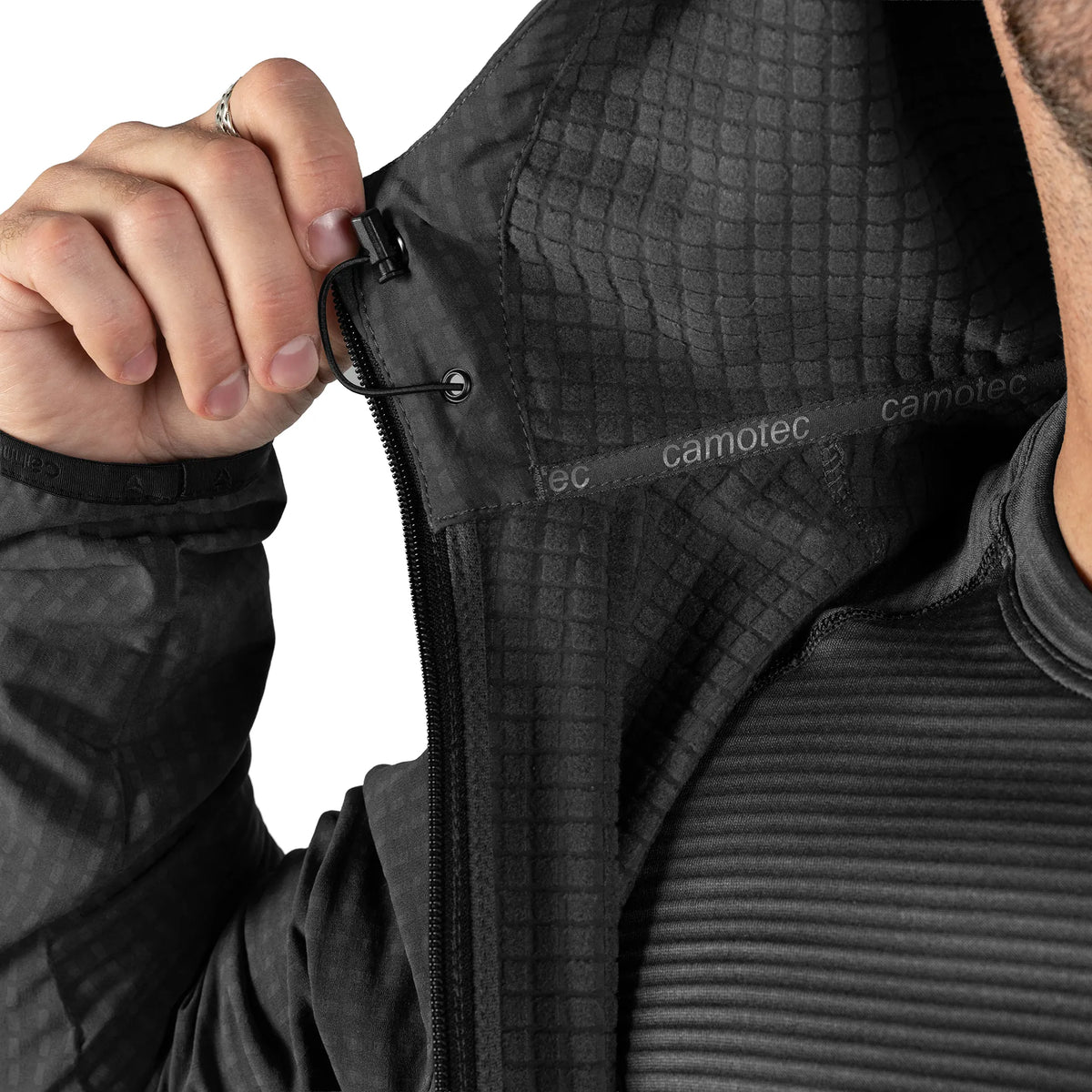 Lightweight TechGrid Hooded Fleece Jacket Black