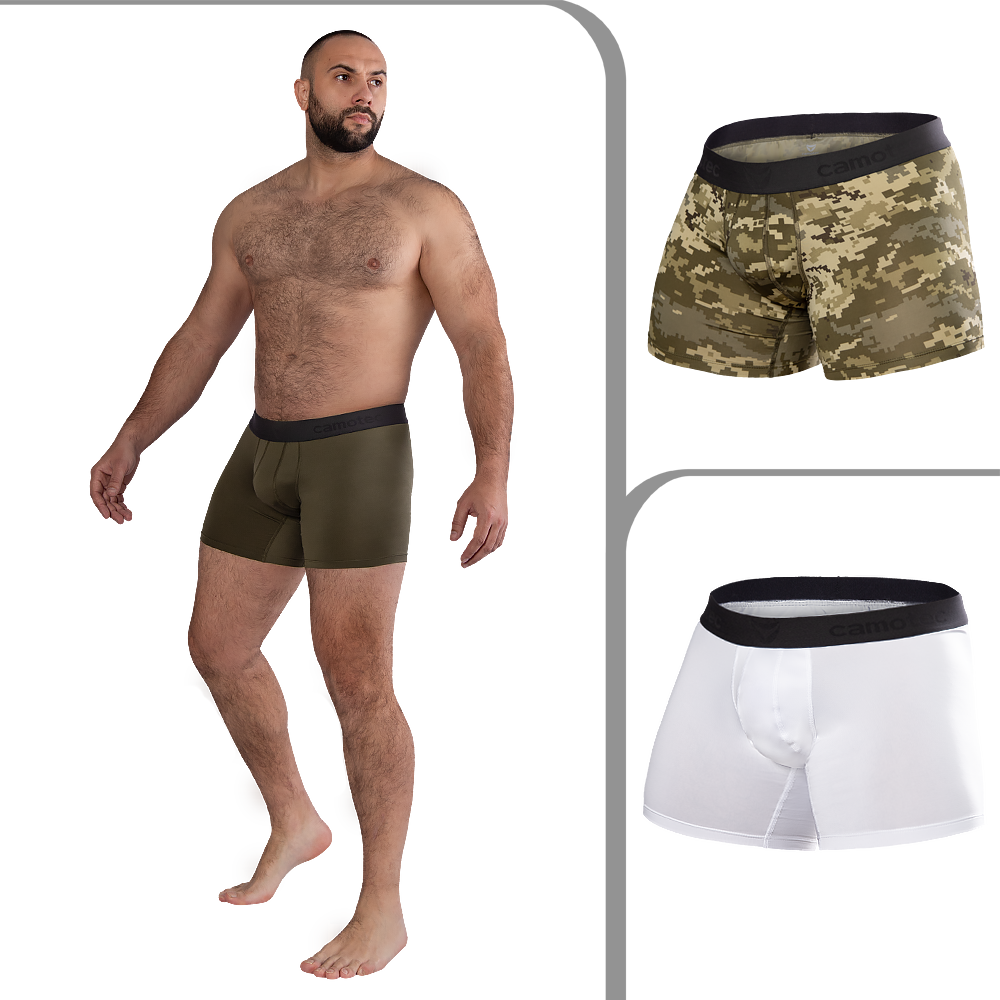 Men's boxer briefs set White/Olive/Pixel