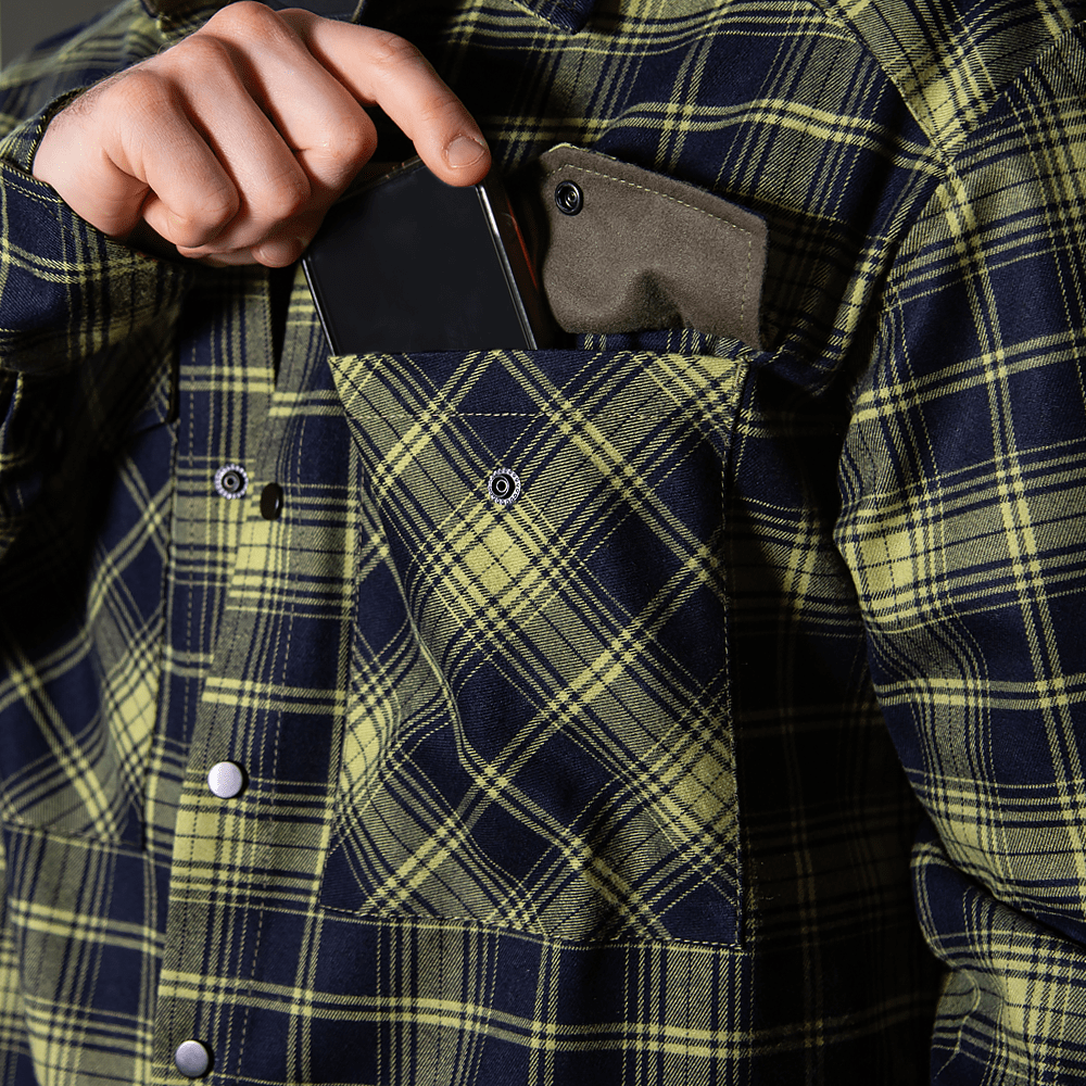 “Bureviy” Shirt (Logo Tan) Lime Green/Navy